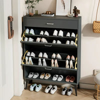 Shoe Cabinet, Shoe Storage Shelves Entry Table with 2 Flip Drawers & 1 Drawer, Slender Shoe Organizer Console Table Storage Cabinet for Entryway Bedroom Hallway, 31.49''L*9.44''W*43.30''H, Grey