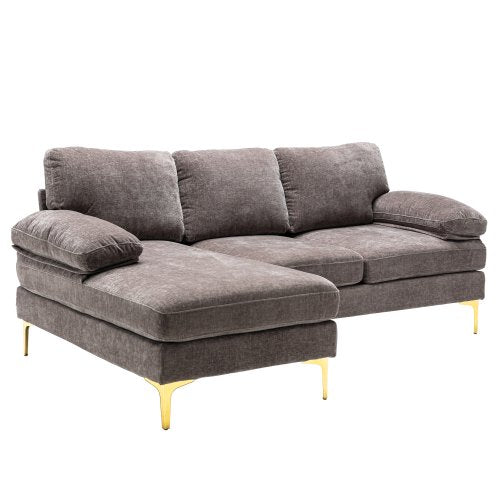 L-Shaped Sectional Sofa, Soft Fabric Sofa with Armrest & Padded Cushion & Sturdy Metel Leg, Elegant Design Accent Sofa for Apartment, Small Space, Gray