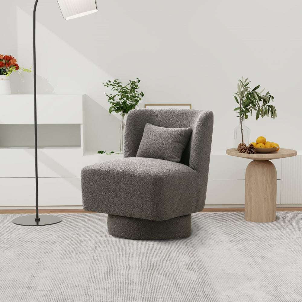 Swivel Accent Chair with Plump Pillow, Swivel Chairs for Living Room, 360 Swivel Comfy Accent Sofa Chair Club Chair, Upholstered Teddy Leisure Chair for Bedroom Living Room Lounge Hotel Office, Gray