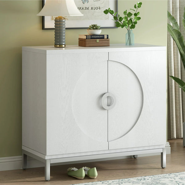 Sideboard Storage Cabinet, Simple Accent Cabinet with Doors and Solid Wood Veneer, Modern Buffet Cabinet Entryway Cabinet with Storage and Metal Leg Frame for Living Room, Dining Room, Home, White