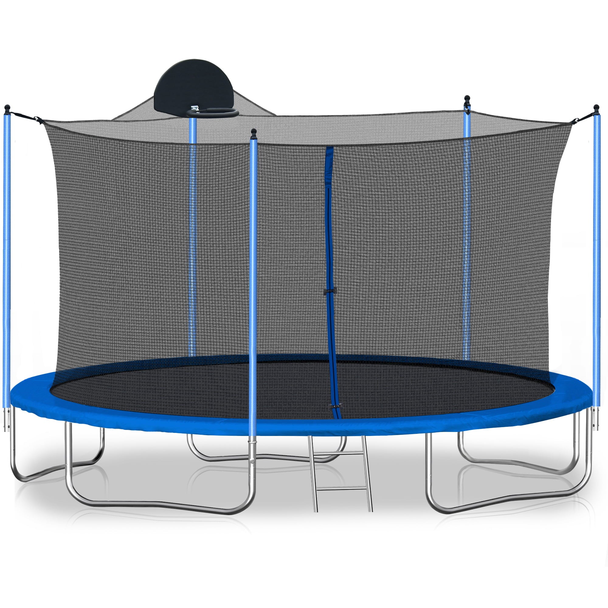 12ft Trampoline for Kids Teens Adults with Basketball Hoop and Safety Enclosure Net, Outdoor Large Recreational Trampoline with Metal Ladder, ASTM Approved & High Stability
