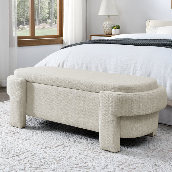 51.5" Storage Bench End of Bed Ottoman, Linen Fabric Upholstered Entryway Bench with Safety Hinges and Bottom Vent, Large Storage Ottoman Bench for Living Room Bedroom Hallway, No Assembly, White