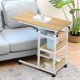 Height Adjustable Side Table End Table with Wheels, C-Shaped Mobile Snack Side Table Bedside Table Laptop Rolling Cart, Under The Sofa Overbed Table for Sofa Living Room, Bedroom & Small Spaces, White