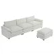 Teddy Velvet Modular Sofa with Ottoman, 3-Seat Convertible Sectional Sofa with Removable Armrest and Double Layer Seat Cushion, L-Shape Couch for Bedroom Living Room Apartment, Creamy White
