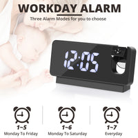 Projection Alarm Clock, Digital Alarm Clock with 180°Rotatable Projector and Clear LED Large Display, USB Charger, 12/24H Time Date Temp Display, Adjustable Brightness, for Living Room Bedroom