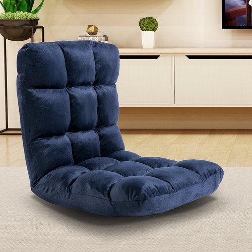 Adjustable Floor Chair, 5-Position Folding Sofa Chair with Back Support Folding Padded Gaming Sofa Chair, Lounge Chair for Adults Video Gaming, Perfect for Meditation, Reading, Blue