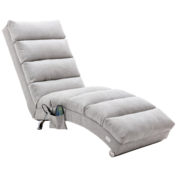 Massage Chaise Lounge,Electric Recliner Chaise Chair, Ergonomic Electric Massage Chair with Side Pockets and 5-Modes, Modern Long Lounger for Office or Living Room,Light Grey