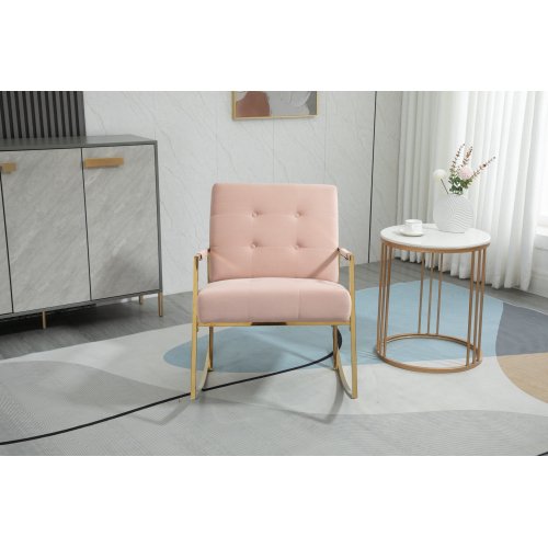 Rocker Glider Chair for Nursery, Modern Accent Upholstered Rocker Chair, Comfy Button Tufted Chair with Metal Frame and Thick Cuchion, Reading Armchair with High Backrest for Living Room, Pink