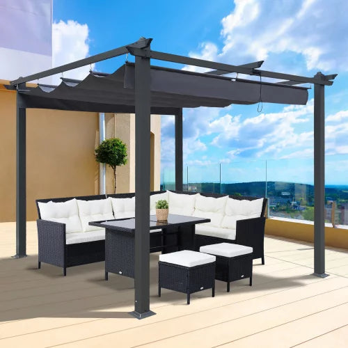 10 X 10FT Outdoor Pergola, Patio Furniture Shade Structure, Outdoor Steel Pergola Gazebo with Retractable Canopy Shades, Grape Trellis Pergola, Rustproof Metal Pergola for Patio, Backyard, Garden,Gray