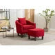 Linen Upholstered Accent Chair with Ottoman, Mid Century Modern Barrel Chair with Wood Legs, Club Tub Round Armchair, for Living Room, Bedroom, Red