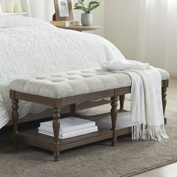 Modern Accent Bench, Sitting Bench, Living Room Bench for Bedroom, Indoor Benches Entryway, Bedroom Ottoman, Upholstered Accent Bench, Chaise Bedroom Lounge, Ivory