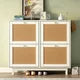 Rattan Boho Style Shoe Cabinet with 4 Flip Drawers, Modern 2-Tier Shoe Storage Organizer with Large Space, Free Standing Shoe Rack for Entrance Hallway, for Heels, Boots, Slippers, White