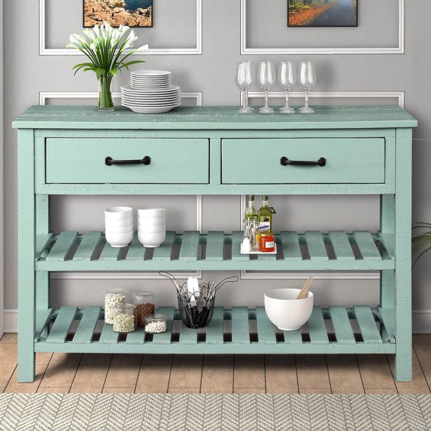 Console Table, Rockjame Sofa Table with Drawers and 2 Tiers Shelves, Console Tables for Entryway Hallway Bathroom Living Room,Blue