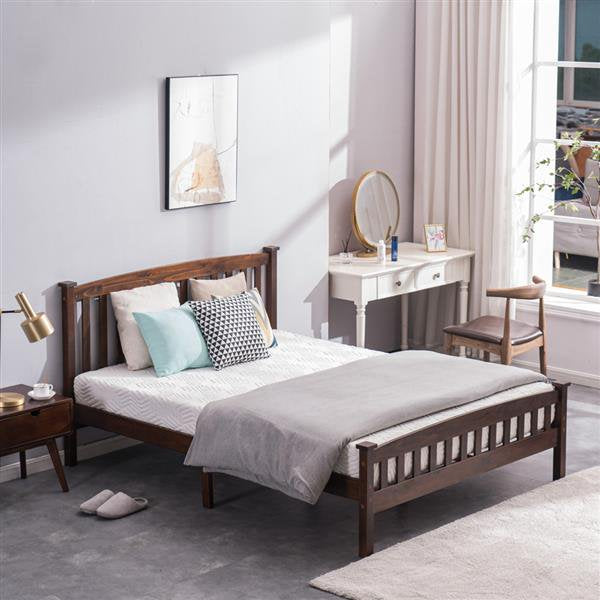 Queen Size Wooden Bed Frame with Headboard and Footboard, Platform Bed with Solid Wood Slats Support & Rubber Wood Legs, Slatted Bed Mattress Foundation, No Box Spring Needed