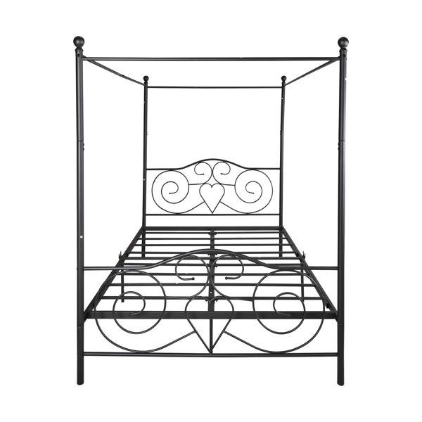 JINS&VICO Queen Size Metal Canopy Bed Frame with Vintage Style Headboard & Footboard / Easy DIY Assembly/ All Parts Included, Queen Metal Bed Black 83.5 x 61 x 76.38 inch