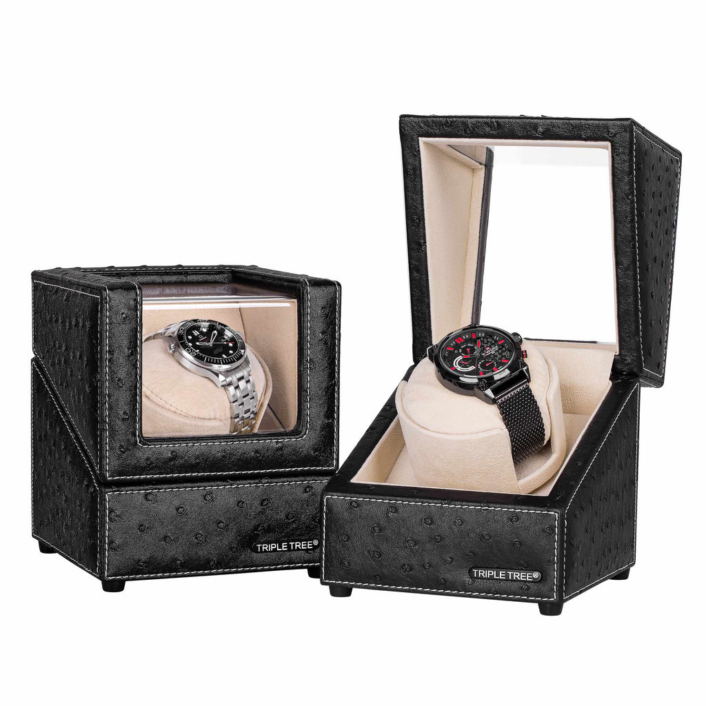 Single Watch Winder in Black Leather tripletreebrands