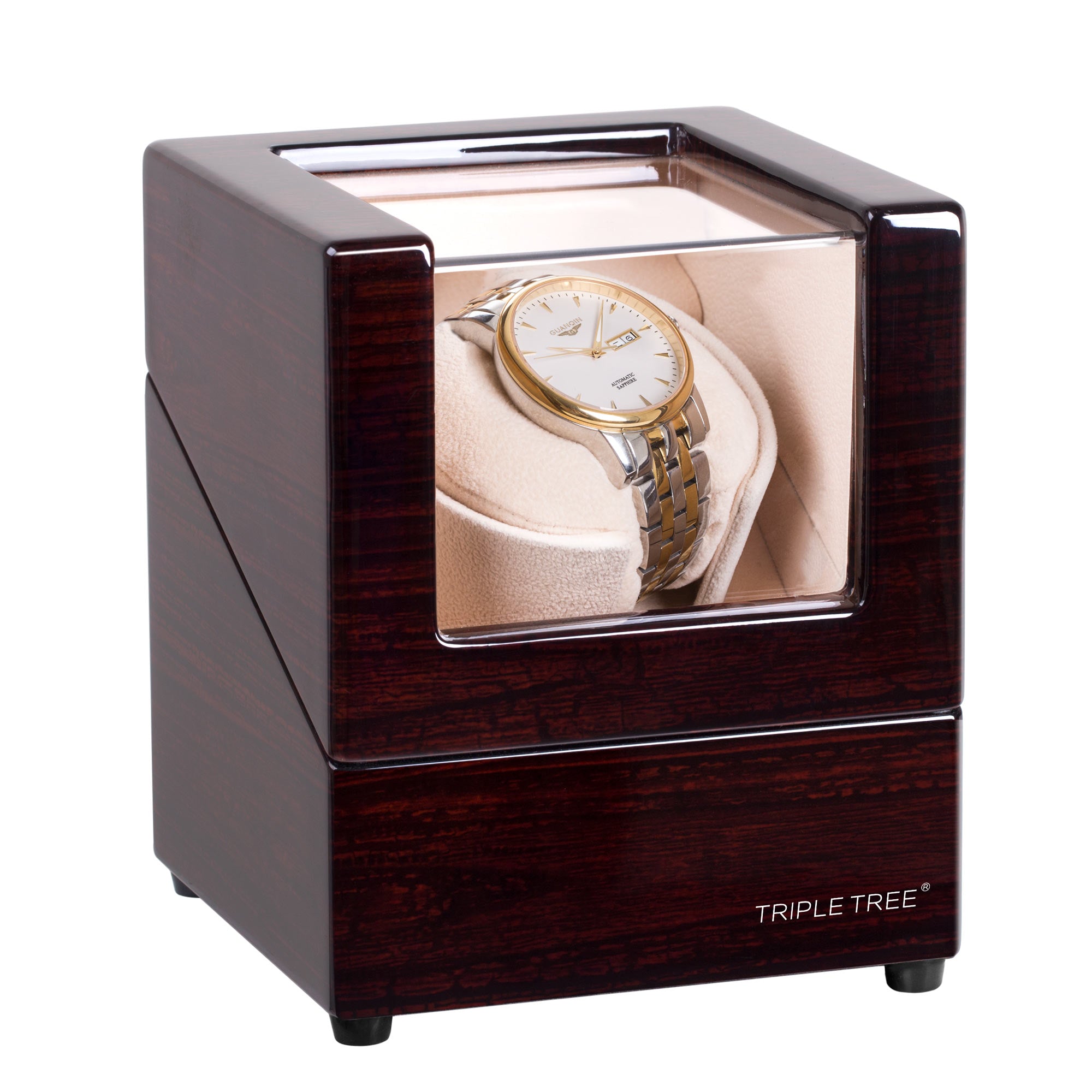 Single Wooden Watch Winder, Brown Wooden Pattern