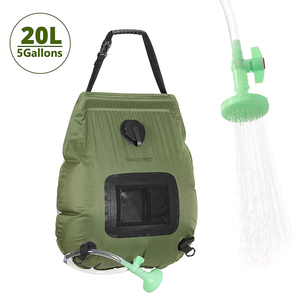 TRIPLETREE Camping Solar Shower Bag 5 Gallons/20L with On-Off Switchable Shower Head and Removable Hose