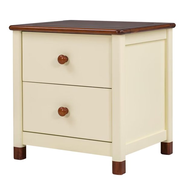 Nightstand, Modern Bedside Table with 2 Drawers, Wood End Table for Bedroom Living Room, Cream+Walnut