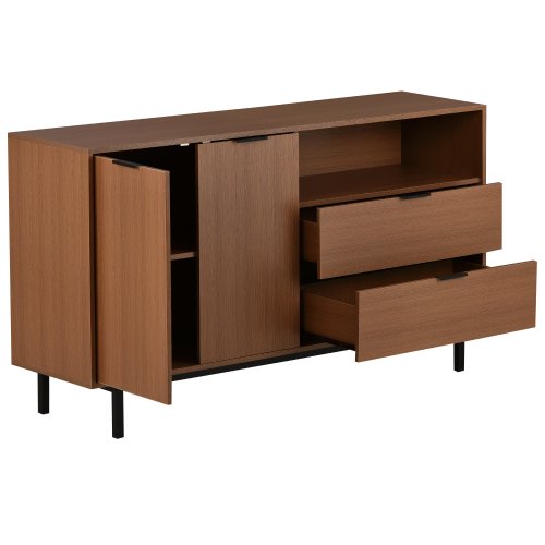 Storage Cabinet, Contemporary Style Console Table with Metal Legs and Handles, Functional Wooden Sideboard with Two Drawers & One Big Cabinet, Buffet Cabinet for Living Room Entryway Kitchen, Tan