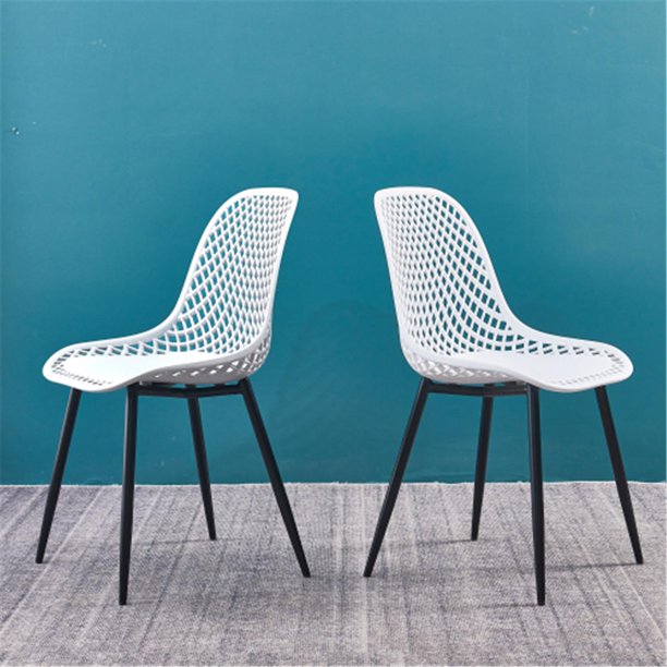 ARCTICSCORPION Set of 2 Dining Chairs, Hollow Out Style Chair, Modern Leisure Chair with Metal Legs for Kitchen, Living Room, Office, White