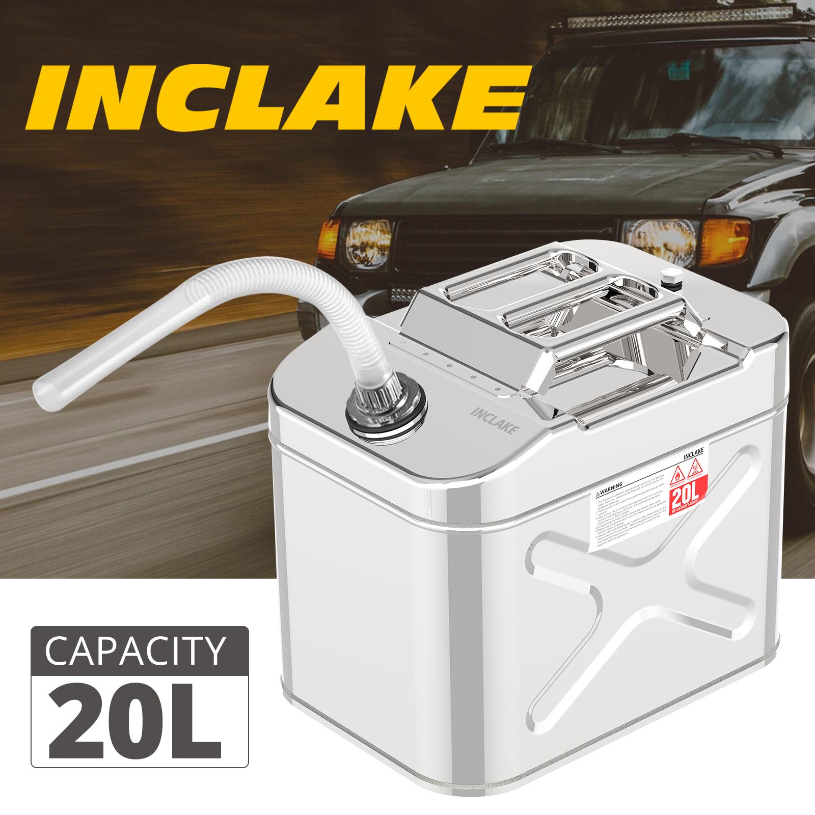 5 Gallon Stainless Steel Gas Can, Tight Sealed Fuel Storage Tank Portable Emergency Backup Petrol Tank with 3 Handles + Convenient Nozzle for Motorcycle, Cars, Trucks(20L)