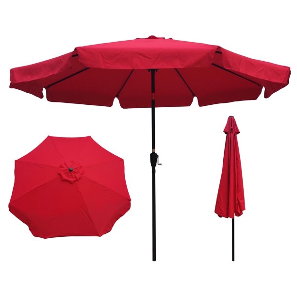 10 FT Patio Umbrella Market Round Umbrella, Outdoor Garden Umbrellas with Crank and Push Button Tilt for Garden Backyard Pool Shade Outside, Red