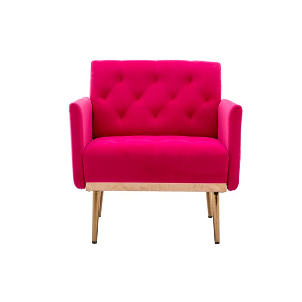 Modern Velvet Accent Chair, Leisure Single Sofa Chair with Metal Legs, Upholstered Tufted Armchair for Living Room Home Office, Rose Red