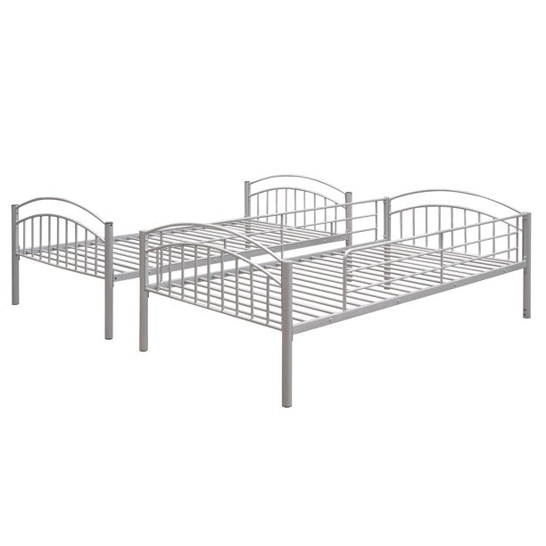 Metal Bunk Bed,Twin Over Twin Metal Bunk Bed Frame with Ladder and Guardrails,Heavy Duty Metal Bunk Bed Can Be Divided into Two Beds,Kids Twin Bunk Bed for Boys Girls Dormitory Bedroom,Silver