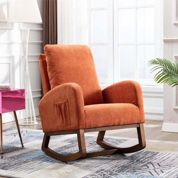 Patio Rocking Wingback Chair, Tufted Upholstered Velvet Recliner Sofa Rocking Chair for Porch Indoor Outdoor, Orange 27.1x37x39.7inch