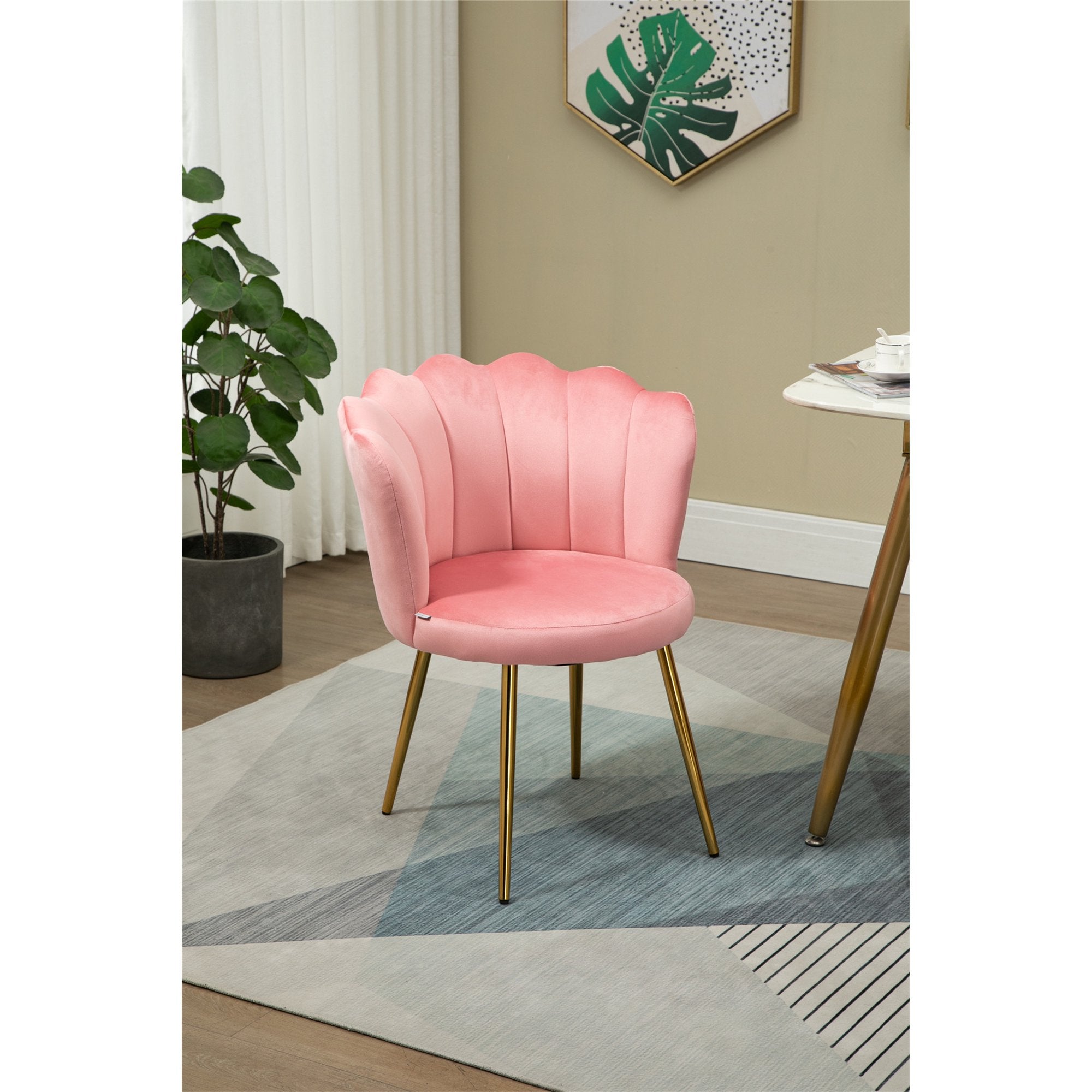 JINS&VICO Living Room Accent Chair, Upholstered Dining Chair with High Backrest and Metal Legs, Modern Comfy Vanity Chair Dining Chair for Bedroom Living Room, Weight Capacity 250 lb, Pink