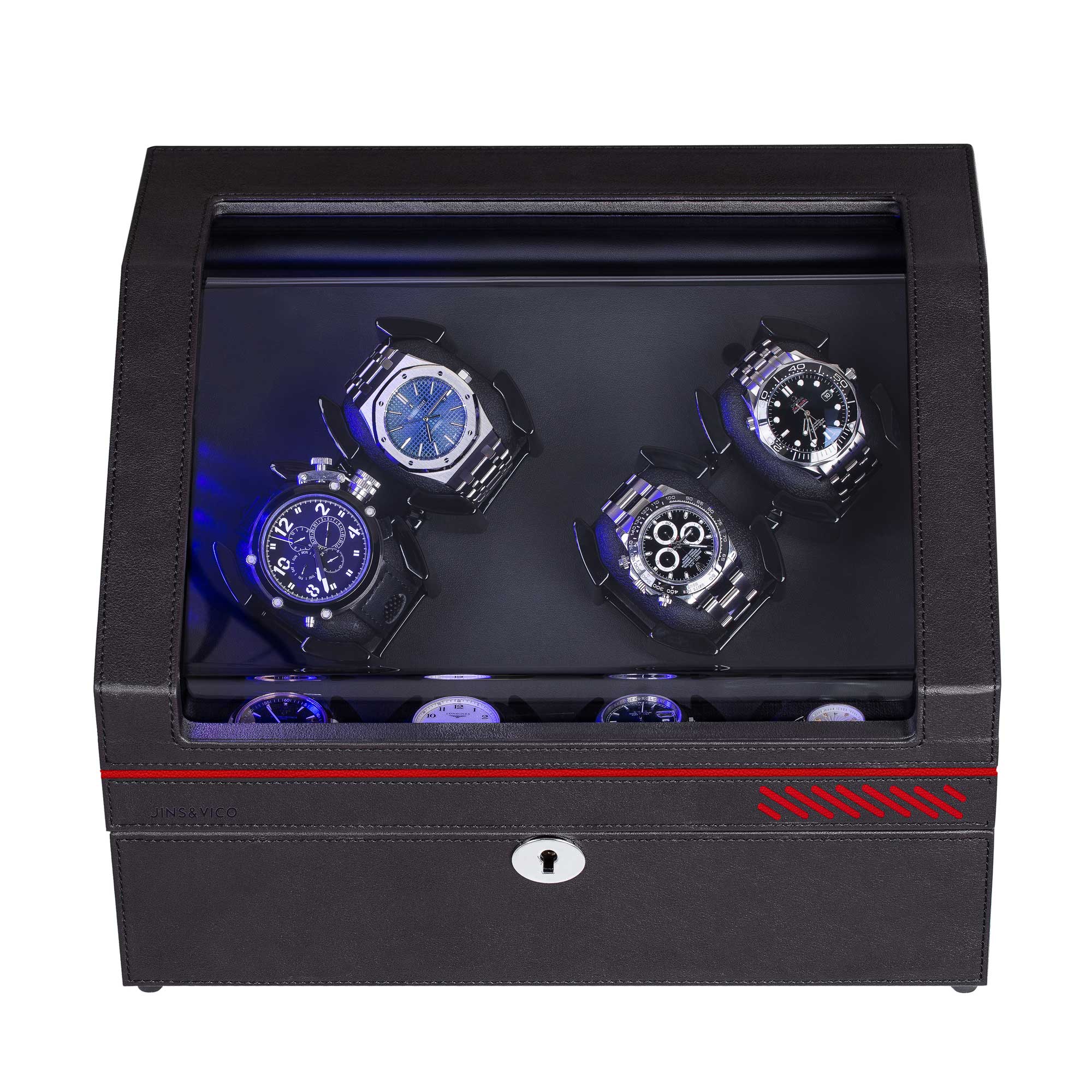 4 Automatic Watch Winder and 4 Storage in Dark Coffee Leather