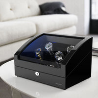 4 Black Piano Wooden Automatic Watch Winder with 6 Storage