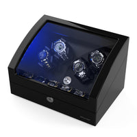4 Black Piano Wooden Automatic Watch Winder with 6 Storage