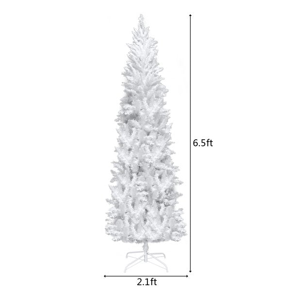 6.5FT Artificial White Christmas Tree Prelit, Pencil Christmas Tree, Slim Christmas Tree with Lights & 719 Tips for Indoor Home Christmas Decoration