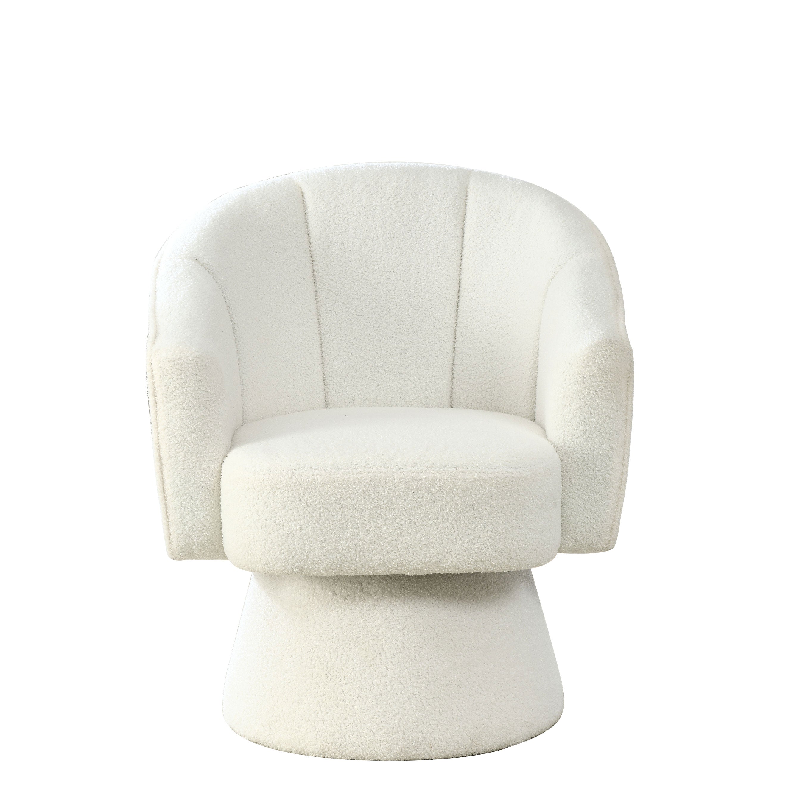 Modern Barrel Chair Petal Accent Chair, Upholstered Lounge Chair with Deep Channel Tufting and Base, Armchair Reading Chair for Living Room, Bedroom and Office, Easy Assembly, White Teddy