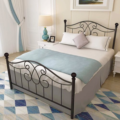 Queen Size Metal Platform Bed with Butterfly Shaped Headboard and Footboard, 10.63 Inches Height Under Bed Storage Space, for Teens, Adults, Black
