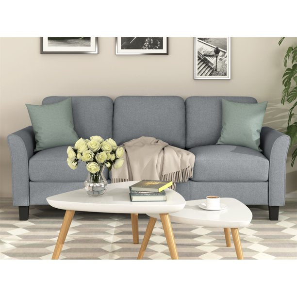 INCLAKE 3-Seat Linen Fabric Sofa, Upholstered Sofa with Wide Back and Curved Armrest, Modern Living Room Couch with Thick Cushion for Home, Office, Apartment, Gray