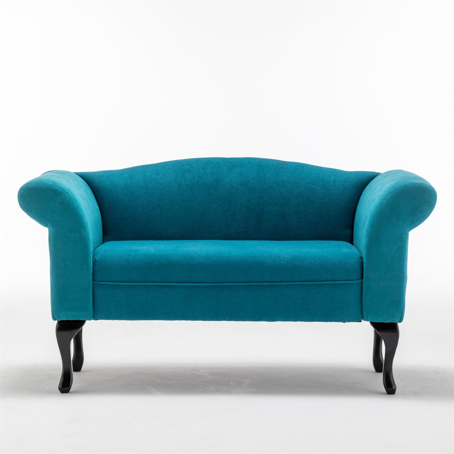 52 Inch Kids Sofa, Modern Linen Upholstered Loveseat Sofa with Padded Backrest and Wood Legs, Lounge Sofa with Armrest for Living Room Office, Easy Assembly, Blue