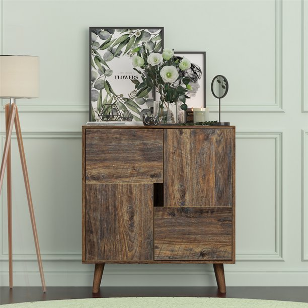 Modern Sideboard Buffet Server Storage Cabinet with 4 Storage Spaces for Kitchen Dining Room Furniture Cupboard Console Table, Espresso 29.92''L×15.75''W×31.1''H