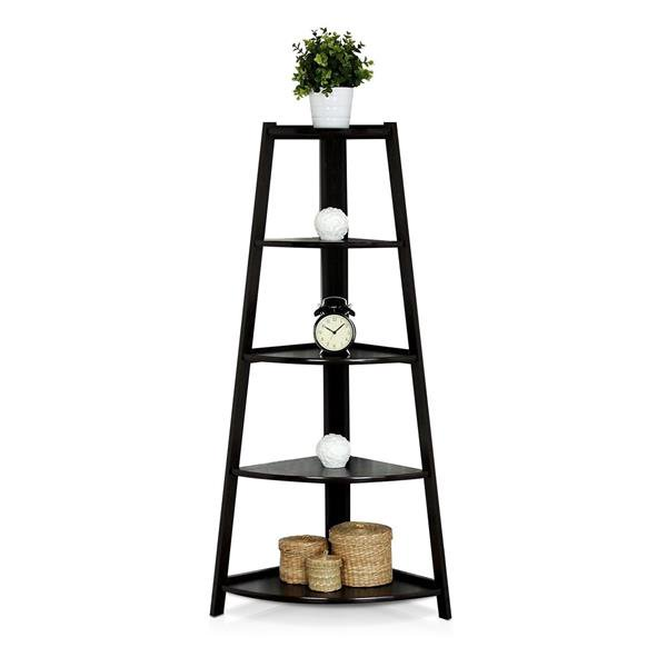 5 Tier Corner Shelf Stand Wood Display Storage Home Furniture, Easy Assembly Multipurpose Shelves, Bookcase Corner Plant Stand Display Rack, Black