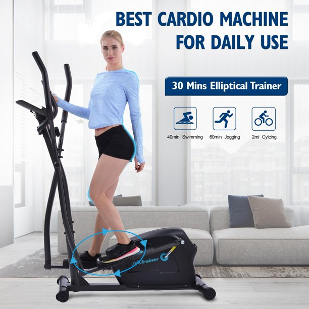 Triple Tree Elliptical Trainer Machine Upright Exercise Bike with 8-Level Magnetic Resistance for Home Gym Cardio Workout, Black