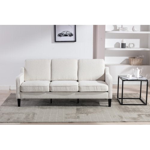 70" 3 Seater Square Arm Sofa with Wood Legs, Upholstered Linen Fabric 3-Seat Couch with Padded Seat &Backrest ,Sofa Couch for Small Space Living Room Apartment