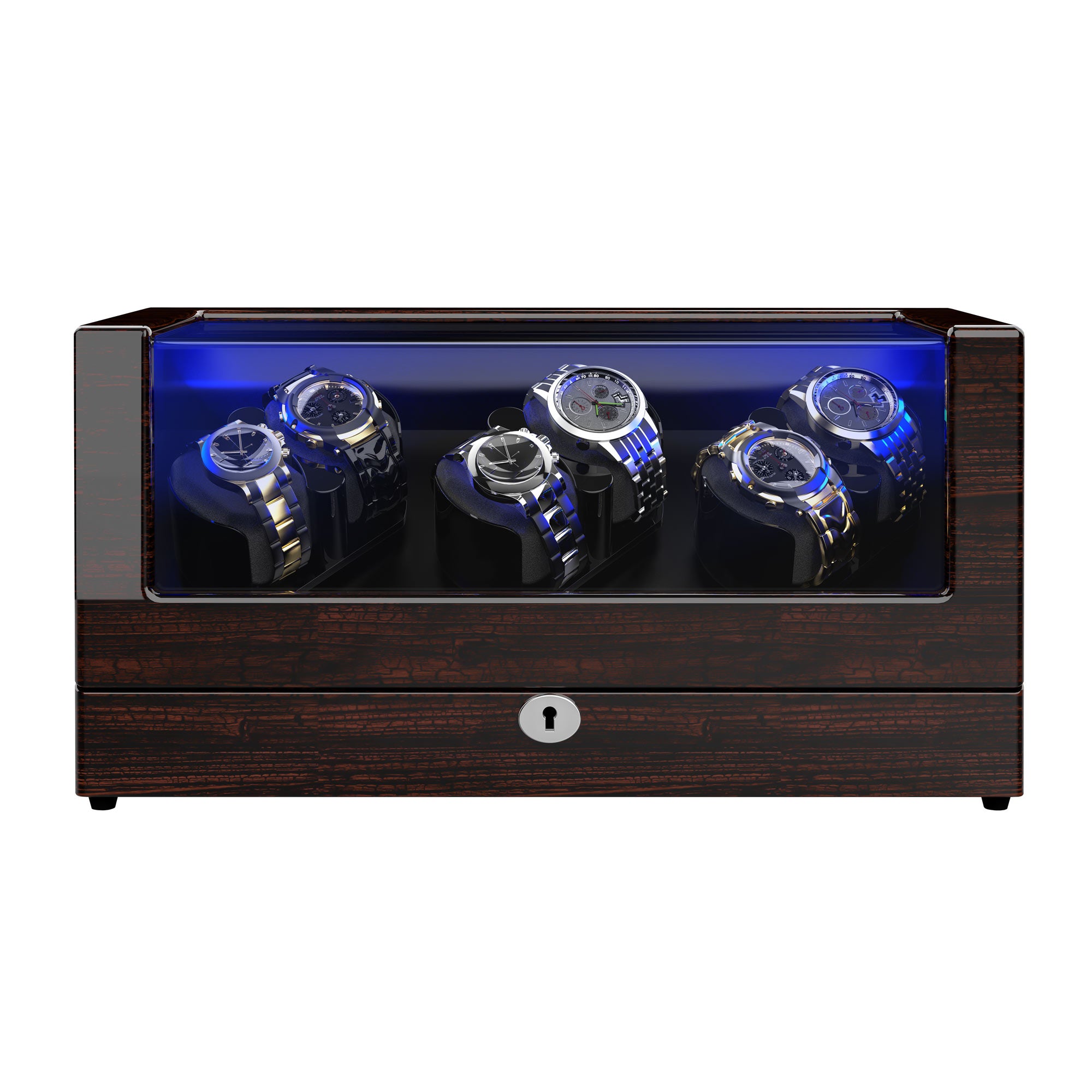 6 Automatic Watch Winder with Lock, Pine Bark Pattern/Pear Wood Pattern