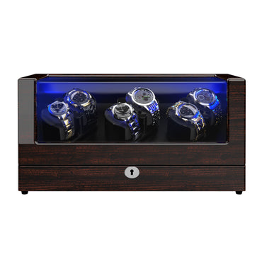 6 Automatic Watch Winder with Lock, Pine Bark Pattern/Pear Wood Pattern