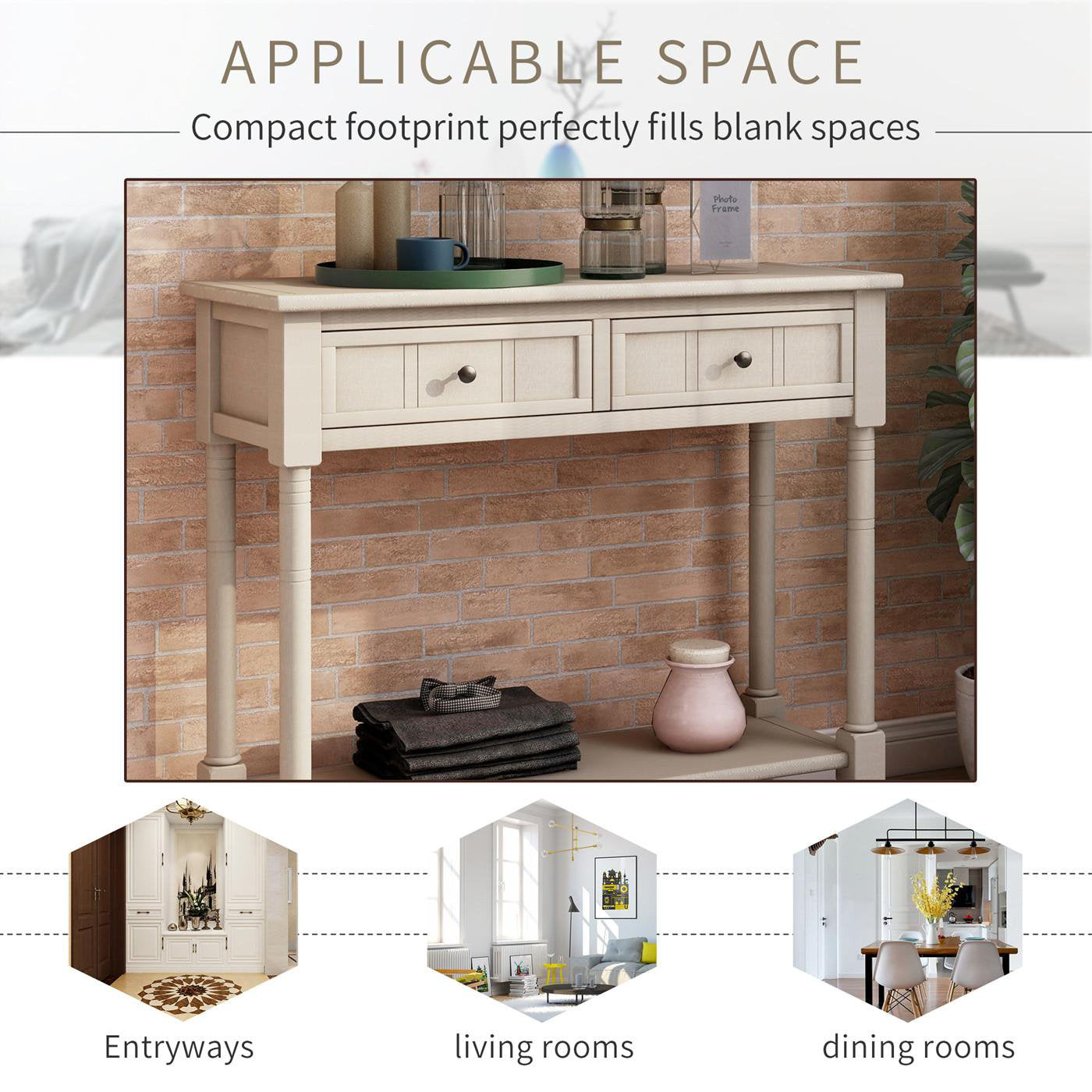 Console Table Entryway Accent Sofa Table Sideboard with with Two Drawers and Bottom Shelf,Entryway/ Living Room/ Dining Room,Beige