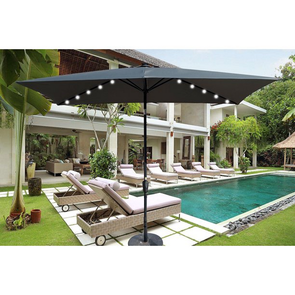 10 x 6.5ft Rectangular Patio Umbrella with Solar LED Lights Outdoor Market Umbrellas with Crank and Push Button Tilt for Garden Backyard Pool Swimming Beach, Anthracite