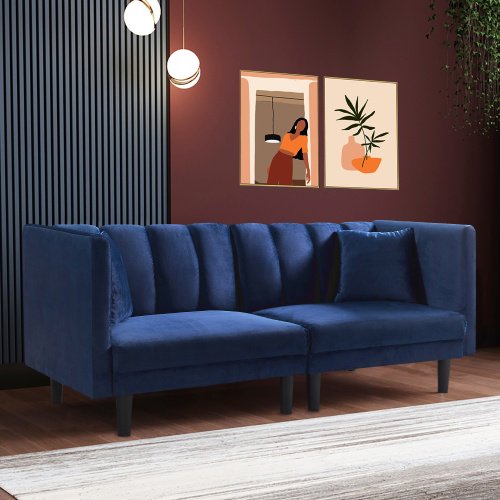 70"Futon Sofa Sleeper,Twin Size Velvet Loveseat Sofa Bed with 2 Toss Pillows,Convertible Sleeper Sofa with Padded Seat&Backrest for Living Room,Bedroom,Office