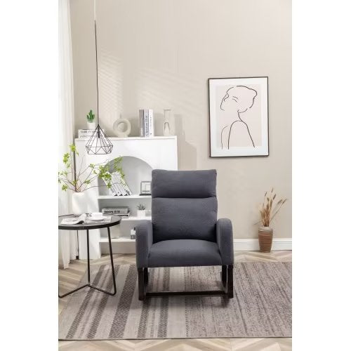 Modern Nursery Rocking Chair, Upholstered Glider Rocker, Teddy Material Comfy Accent Armchair with High Back, Mid-Century Lounge Arm Chair for Living Room, dark gray