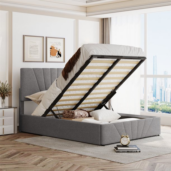 Full Size Upholstered Platform Bed with Storage Underneath, Full Bed with Headboard and Gas Lift Up Storage, Wood Bed Frame with a Hydraulic Storage System, Gray 77.9''L X 58.8''W X (44.6 or 48.6)''H